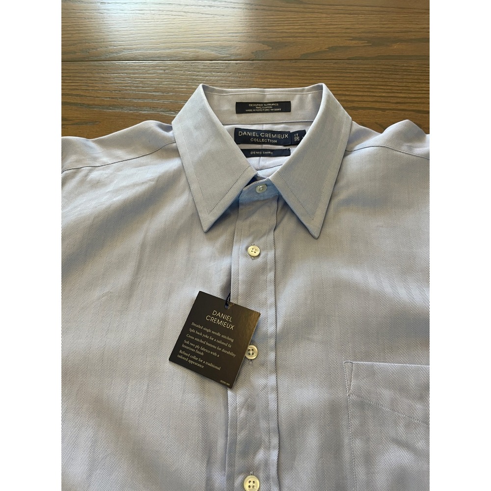 Daniel Cremieux Collection Denis Shirt Mens 17 35 Blue Herringbone Cotton NWT - Picture 3 of 4